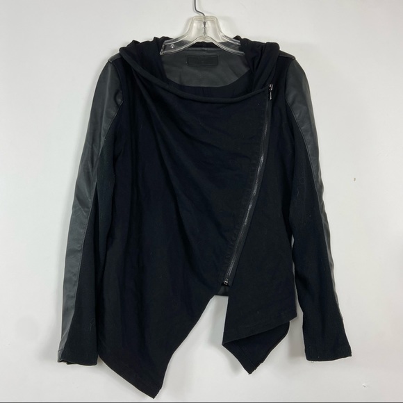 Blank NYC faux leather and cotton a symmetrical geometric cross zip jacket. sm - Picture 4 of 10